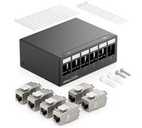 deleyCON 6 Ports CAT7 Set de Panneaux de Brassage avec 6x CAT.7 RJ45 Module Jack Keystone STP 10 Gbit/s - Compatible avec le Câble de Pose CAT6 CAT6a CAT7 CAT8 Ethernet LAN DSL Câble Réseau - Noir