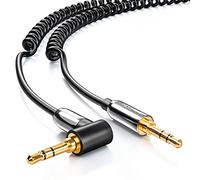deleyCON 60cm Câble Audio Stéréo AUX en Spirale - Jack 3,5mm Mâle vers 3,5mm Mâle à Angle Droit 90° - Connecteurs Plaqués or - Compatible MP3, Smartphone, Tablette, TV, Hi-Fi