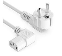 deleyCON 6m Câble Appareil Froid Alimentation Cordon électrique Fiche Contact Protection Type F (CEE 7/7) 90° Coudée vers Prise C13 90° Coudée Droite PC Ordinateur Moniteur Imprimante - Blanc