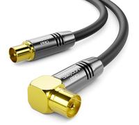 deleyCON 6m Câble D'antenne TV 4K - 4K Ultra-HD Full HD HDTV - 1x Coudé - Câble Coaxial - IEC-Fiche (Droite) vers IEC-Prise (90° Degré) - Connecteur Métallique - Noir