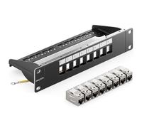 deleyCON 8 Port CAT 7 Panneau Patch Modulaire 1 HE + 8x RJ45 Coupleur (Prise vers Prise) CAT 7 Keystone Module - 10" Pouces Montage Rack Serveur Compatible avec CAT5 CAT6 CAT7 CAT8 Câble Patch Noir