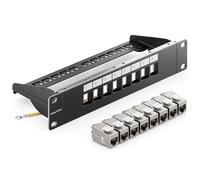 deleyCON 8 Ports CAT 8 Panneau de Brassage kit Panneau de Distribution 10" Pouces 1U + 8x Module RJ45 Keystone Jack CAT8 40 Gbit/s 2000 MHz Compatible avec Câble D'installation CAT7 CAT-8 Ethernet