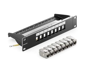 deleyCON 8 Ports CAT 8 Panneau de Brassage kit Panneau de Distribution 10" Pouces 1U + 8x Module RJ45 Keystone Jack CAT8 40 Gbit/s 2000 MHz Compatible avec Câble D'installation CAT7 CAT-8 Ethernet