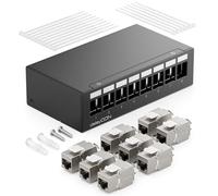 deleyCON 8 Ports CAT7 Set de Panneaux de Brassage avec 8x CAT.7 RJ45 Module Jack Keystone STP 10 Gbit/s - Compatible avec le Câble de Pose CAT6 CAT6a CAT7 CAT8 Ethernet LAN DSL Câble Réseau - Noir