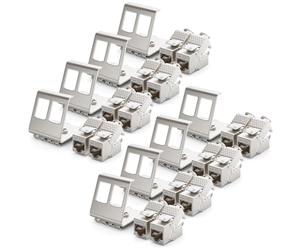 deleyCON 8x CAT6a Keystone Jack Module Avec 8x 2-Port Adaptateur Pour Profilé Chapeau Comme Set Métal STP Blindage RJ45 Femelle 10 Gbit/s Réseau Montage Snap-In Pour Profilés Chapeau 35mm