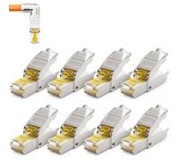 deleyCON 8x Connecteur Réseau RJ45 Cat 6a Coudé 90° sans Outil, Blindé, 10 Gbit/s - pour Câbles D’installation Rigides - Ethernet LAN/DSL, Patch