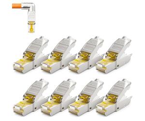 deleyCON 8x Connecteur Réseau RJ45 Cat 6a Coudé 90° sans Outil, Blindé, 10 Gbit/s - pour Câbles D’installation Rigides - Ethernet LAN/DSL, Patch