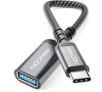 deleyCON Adaptateur OTG USB-C vers USB-A 10 Gbps - Fiche USB-C vers Prise USB-A - Câble pour iPhone 17/16/15 Air Pro Max, Galaxy S25/S24/S23, A56, A16, Tablette, MacBook, iMac, iPad, Notebook, etc.
