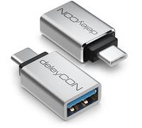deleyCON Adaptateur USB-C vers USB USB 3.0 (2 Pièces) - Mobile OTG Adapter 5 Gbit/s Thunderbolt 3/4 pour iPhone 17 16 15, Galaxy S25/S24, MacBook, iPad, iMac, Notebook, PC, Laptop, Tablet, Argent