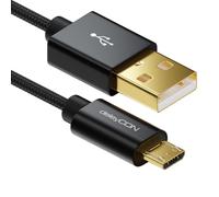 deleyCON Câble Micro USB 3,0m avec Nylon + Connecteur Métallique - Charge, Liaison Données, Charge Rapide pour Smartphone, Tablette, PC, Laptop, Notebook - Noir