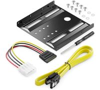 deleyCON Cadre de Montage pour Disques Durs 2,5 SSD's Sur 3,5 Adaptateur Cadre Amovible Cadre de Montage Support Rails avec Vis Adaptateur D'alimentation Câble SATA & Tournevis - Noir