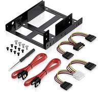 deleyCON Cadre de Montage SET pour 2x Disques Durs 2,5" Adaptateur SSD vers 3,5" Support de Cadre Amovible Avec vis 2 Câbles SATA 2 Adaptateurs Secteur et Tournevis