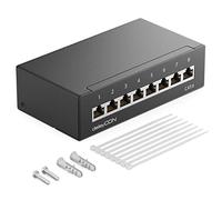 deleyCON CAT 6 Panneau de Brassage Panneau de Distribution 8 Ports 1 UH Desktop & Mural Blindé 8x Prise RJ45 LAN Câble D'installation Réseau TIA568A TIA568B RAL 9005 Noir