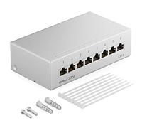deleyCON CAT 6 Panneau de Brassage Panneau de Distribution 8 Ports 1 UH Desktop & Mural Blindé 8x Prise RJ45 LAN Câble D'installation Réseau TIA568A TIA568B RAL 7035 Gris Clair
