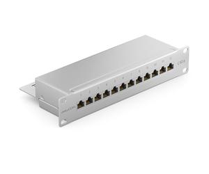 deleyCON CAT6 Panneau de Brassage 12 Port Bureau 10 Pouces Le Montage en Rack Assemblage du Serveur 12x RJ45 Blindé TIA568A TIA568B - Gris Clair
