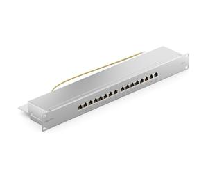 deleyCON CAT6 Panneau de Brassage 16 Port Bureau 19 Pouces Le Montage en Rack Assemblage du Serveur 16x RJ45 Blindé TIA568A TIA568B - Gris Clair