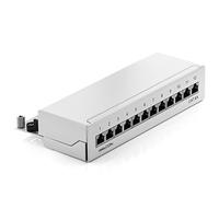 deleyCON CAT6a Panneau de Brassage 12 Ports Bureau & Montage Mural - Blindé - Prise 12x RJ45 - TIA568A TIA568B - Gris Clair