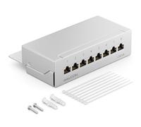 deleyCON CAT6a Panneau de Brassage 8 Ports Bureau & Montage Mural - Blindé - Prise 8X RJ45 - TIA568A TIA568B - Gris Clair