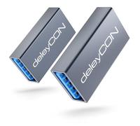 deleyCON Coupleur Adaptateur USB 3.0 (Lot de 2) en Aluminium 5 Gbps - Raccord/Extension - Prise A vers Prise A - Relier 2 Câbles USB - Prolonger