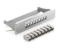 deleyCON Kit de 8 Ports Panneau de Brassage Modulaire 1 U 10" Installation en Rack + 8x Modules Keystone RJ45 CAT6a Compatible avec Câble Réseau LAN CAT5 CAT6 CAT7 Câble D'Installation Gris