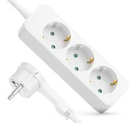 deleyCON Multiprise 3 Prises avec Fiche Plate - 3,0m Câble - Idéal Derrière Meubles, Bloc Prises Distributeur Rallonge Alimentation 3680W 16A - Blanc
