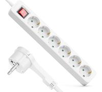 deleyCON Multiprise 6 Prises avec Fiche Plate - 3,0m Câble - avec Interrupteur on/Off - Idéal Derrière Meubles, Bloc Prises Distributeur Rallonge Alimentation 3680W 16A - Blanc