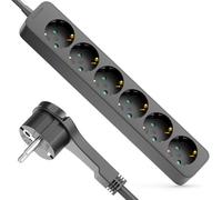 deleyCON Multiprise 6 Prises avec Fiche Plate - 3,0m Câble - Idéal Derrière Meubles, Bloc Prises Distributeur Rallonge Alimentation 3680W 16A - Noir