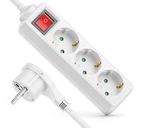 deleyCON Multiprise à 3 Compartiments avec Fiche Plate et Interrupteur on/Off Multiprise Intérieure Câble de 1,4m Fiche à Contact Plat Boîtier en Plastique Robuste Blanc