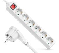 deleyCON Multiprise à 6 Compartiments avec Fiche Plate et Interrupteur on/Off Multiprise Intérieure Câble de 3,0m Fiche à Contact Plat Boîtier en Plastique Robuste Blanc
