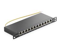 deleyCON Panneau de Brassage 12 Port 0,5U Cat 6 Mini Panneau de Brassage Support de Montage Rack 10" Pouces RJ45 Blindé TIA568A TIA568B - Noir