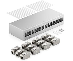 deleyCON Panneau de Brassage 12 Ports Kit Panneau de Distribution 1U + 12x RJ45 Modules Keystone Jack STP CAT6a Compatibles avec Câble Fixes CAT5 CAT6 CAT6a CAT7 Câbles Réseau Ethernet LAN DSL- Gris