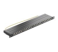deleyCON Panneau de Brassage 24 Port 0,5U Cat 6a Mini Panneau de Brassage Support de Montage Rack 19" Pouces RJ45 Blindé TIA568A TIA568B - Noir