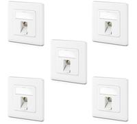 deleyCON Prise Réseau CAT7 1 port 10 Gigabit Encastrée, 5 Pièces - Blanc | Prise Ethernet LAN, boîte de jonction, prise de données blindée, CAT 7 Keystone RJ45, câble de raccordement réseau DSL