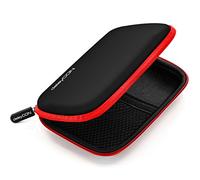 deleyCON Sac de Disque Dur HDD Case Boîtier de Disque Dur - pour Les Disques Durs 2,5" Pouces et SSD - Robuste & Antichoc - 2 Compartiments Intérieurs avec des Poches en Filet - Rouge