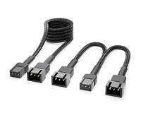 deleyCON Set de Câbles de Ventilateur 3-Pin - Rallonge 90 cm + Câble Y 15 cm - Cordon en Nylon Plug & Play pour PC, Ordinateur, Station de Travail - Noir
