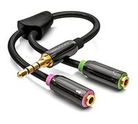 deleyCON Splitter Casque Micro - Câble Adaptateur Audio en Y - 1x Fiche Jack 3,5 mm vers 2x Prises Jack 3,5 mm - Casque et Micro sur Une Seule Prise