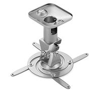 deleyCON Support de Plafond pour Projecteur Universel Beamer +-25° - Pivotant à 360° - Jusqu'à 15 Kg - Distance de Plafond 215mm - Gestion des Câbles - Argent