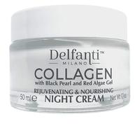 Delfanti-Milano COLLAGÈNE Crème de nuit rajeunissante et nourrissante Visage et cou Hydratant avec PERLE NOIRE et GEL D'ALGUES ROUGES Fabriqué en