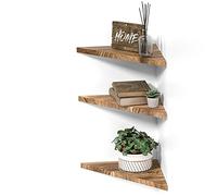 DELFOY Étagère d'angle en bois rustique à bords droits - Étagère de rangement - Bibliothèque flottante - Décoration d'intérieur pour chambre à coucher, salon, bureau et cuisine - Lot de 3 (bord droit)