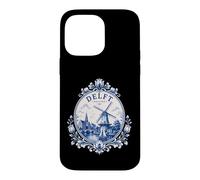 Delft Holland Windmill Blue Tile Art Dutch Canal Porcelain Coque pour iPhone 14 Pro Max