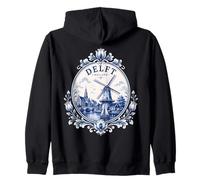 Delft Holland Windmill Blue Tile Art Dutch Canal Porcelain Sweat à Capuche