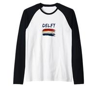 Delft Pays-Bas Drapeau Néerlandais Traqué au Pinceau Typographie City Manche Raglan