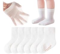 Delgent Chaussettes Coton 6 Paires bébés Chaussettes d'été respirantes enfants garçons filles(L:2-4 ans,Blanc)