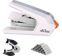 Deli - Agrafeuse de bureau sans effort, capacité de 40 à 50 feuilles, agrafage à un doigt, agrafeuse ergonomique robuste facile à charger, comprend 1 500 agrafes et un extracteur d'agrafes (blanc, 40