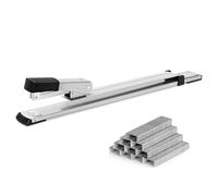 Deli Agrafeuse longue portée, capacité de 20 feuilles, agrafeuses standard à bras long pour reliure de livrets ou de livres, argent