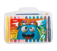 Deli Boîte 12 Crayons Gel Jumbo Color Kids, Super Doux, 12 Couleurs, 1 Pinceau