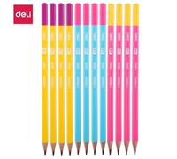 Deli Boîte 12 Crayons Graphite Hb, Corps En Couleur ( Bleu, Rose, Jaune) Bout Peint Enrobé