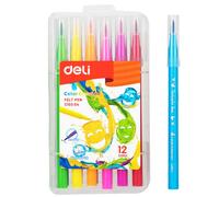 DELI Boîte 12 feutres Color Emotion, pointe pinceau 1.0-8.0mm 12 couleurs, pointe douce pour le dessin et effet pinceau pour la peinture