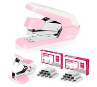 deli Effortless Agrafeuse de bureau standard, agrafage à un doigt, convient pour les accessoires de bureau et les fournitures de bureau à domicile (rose)