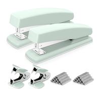 Deli Lot de 2 agrafeuses de bureau, capacité de 25 feuilles, comprend 2000 agrafes et 2 extracteurs d'agrafes, vert
